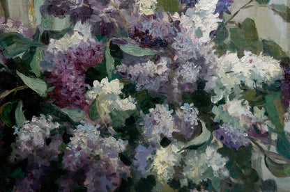 Oil painting Lilac by Alexander Khorov: lush purple lilac bouquet