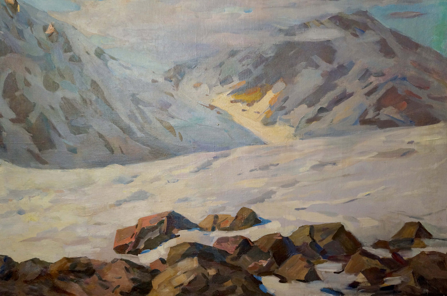 Oil painting by Sevets Victor Stepanovich: impressionistic snow-covered mountain range