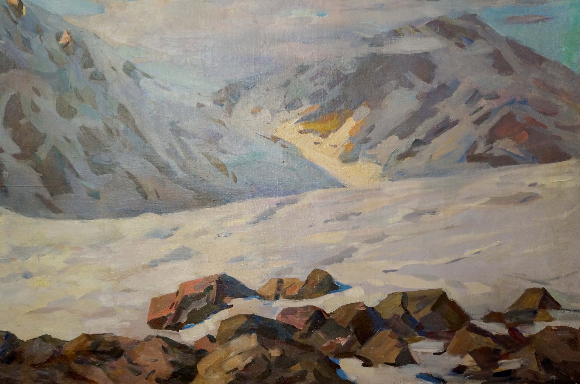 Oil painting by Sevets Victor Stepanovich: impressionistic snow-covered mountain range