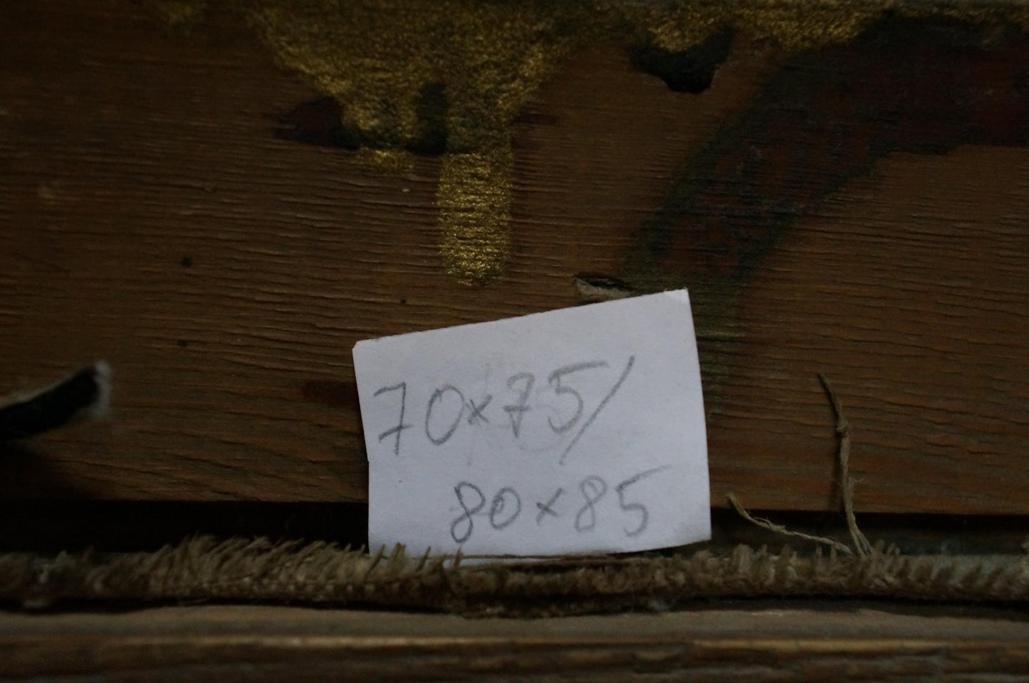 Handwritten measurements note on back of Oil painting Lilac Alexander Khorov