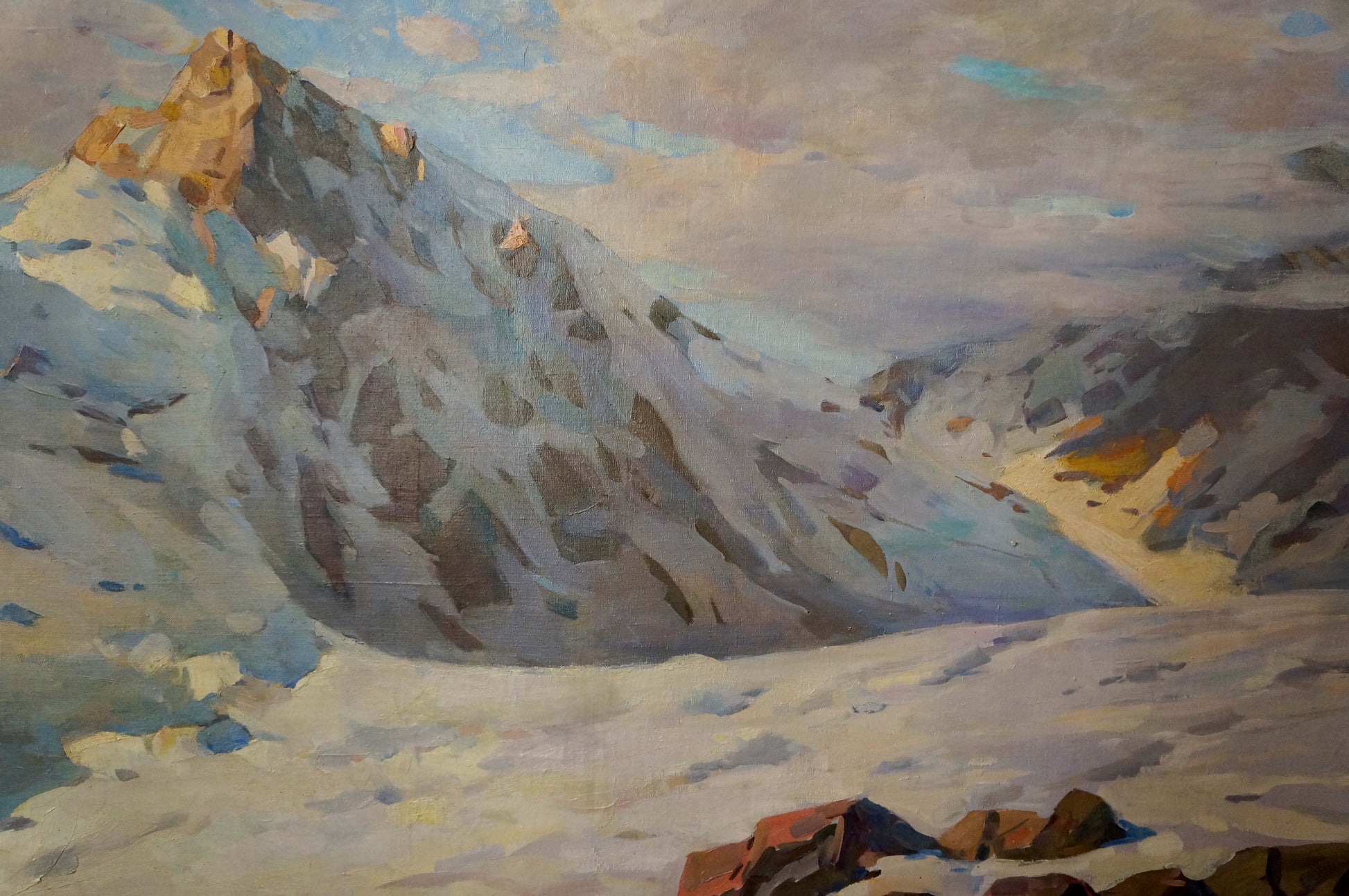 Oil painting by Sevets Victor Stepanovich: impressionistic snow-capped mountain landscape