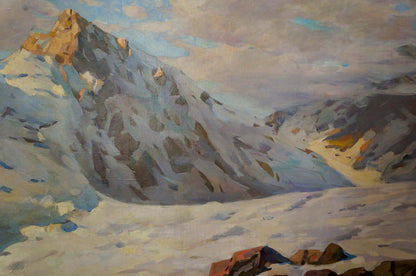Oil painting by Sevets Victor Stepanovich: impressionistic snow-capped mountain landscape