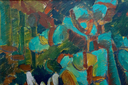 Abstract oil painting Two by Dudchenko Nikolay Yakovlevich, teal green brown strokes