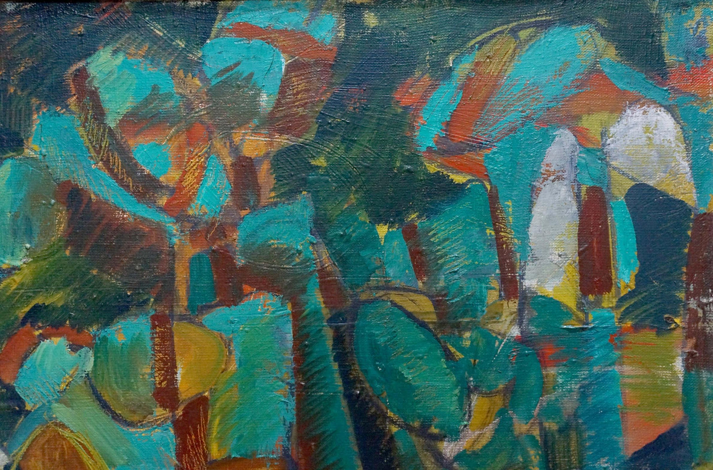 Abstract oil painting Two by Dudchenko Nikolay Yakovlevich, teal orange green strokes