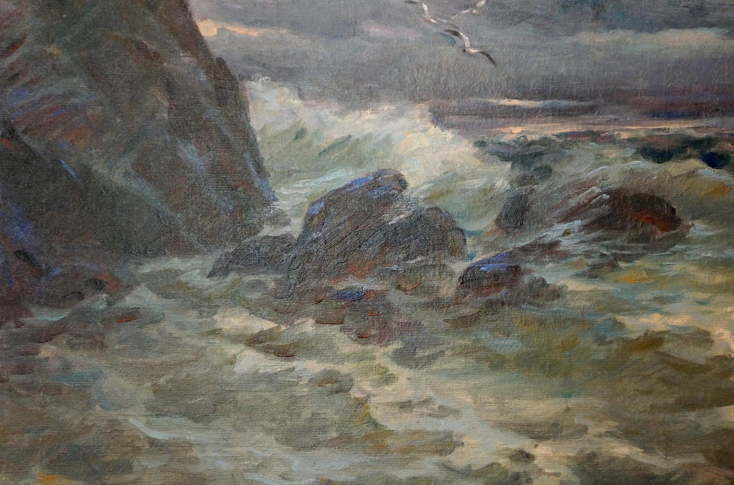 Oil painting Storm by Basov Yakov Alexandrovich: stormy waves on rocks