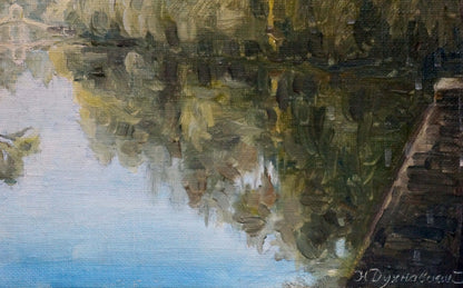 Oil painting Quiet Morning by Dukhnovsky Nikolay Ivanovich serene river scene