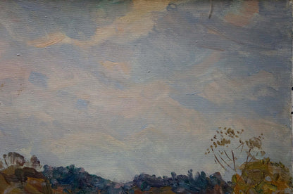 Impressionistic sky in muted blues and pinks, Oil painting Autumn by Tyukha Ivan Andreevich