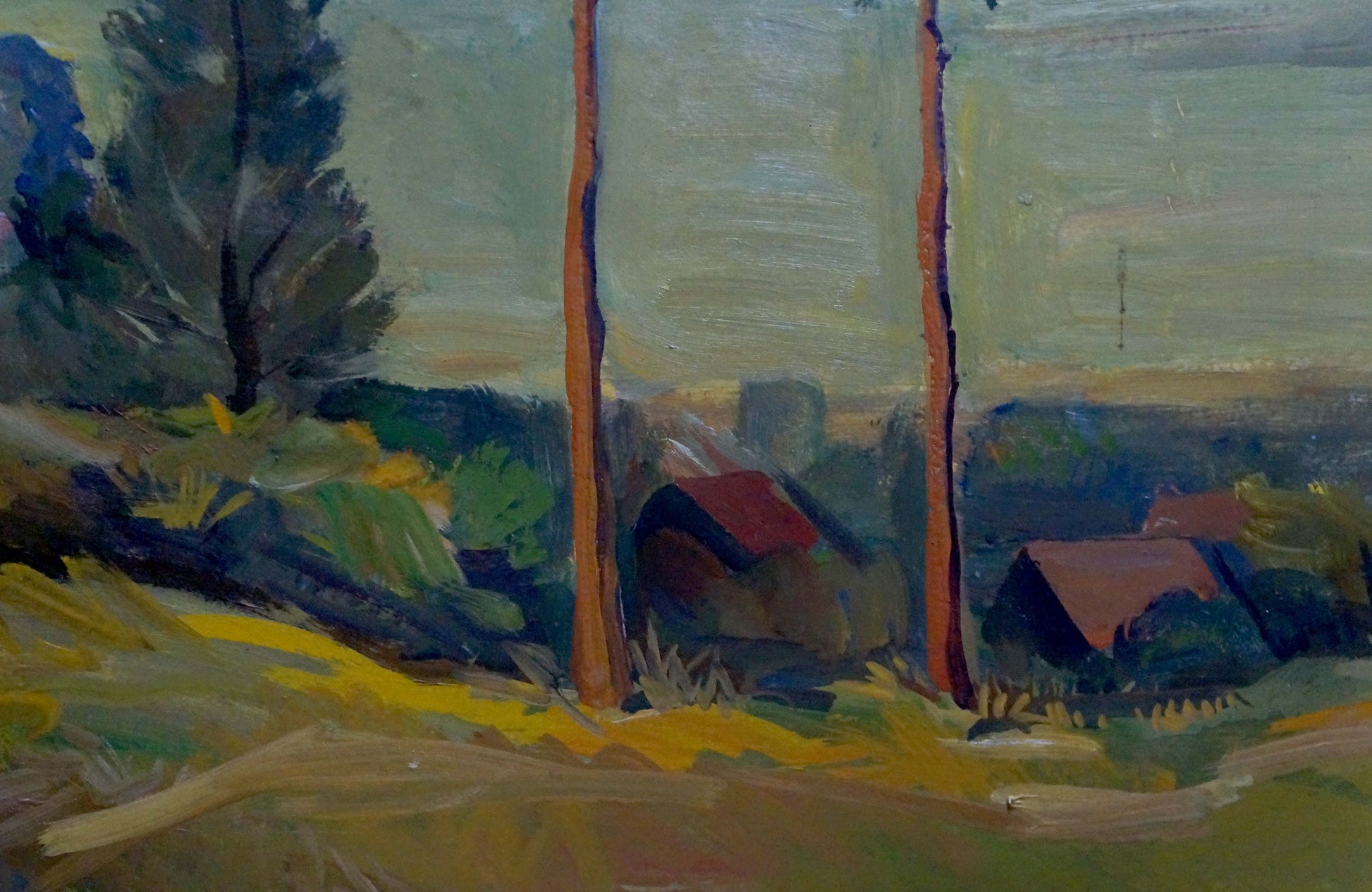 Oil painting by Chekov Leonid Dmitrievich: impressionist trees and village hills