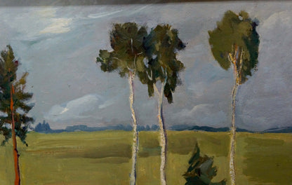 Oil painting by Chekov Leonid Dmitrievich: birch trees in golden field