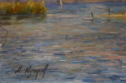 Textured impressionist oil painting of bay landscape by Kucherov Alexander Alexandrovich