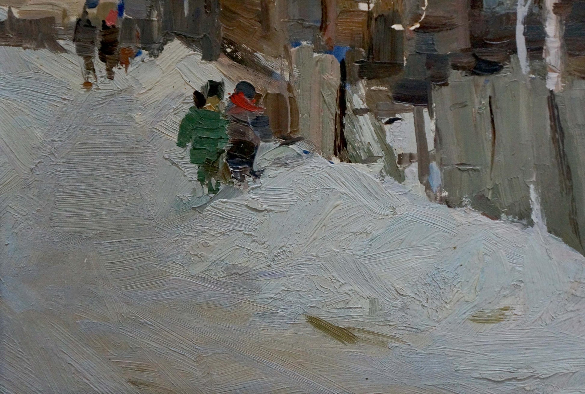 Oil painting of snowy village street by Andreev Nikolay Andreevich