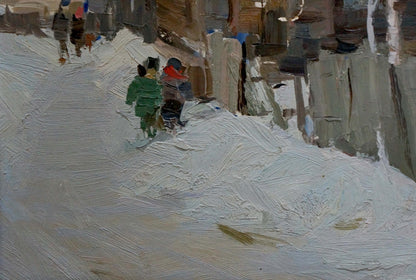 Oil painting of snowy village street by Andreev Nikolay Andreevich