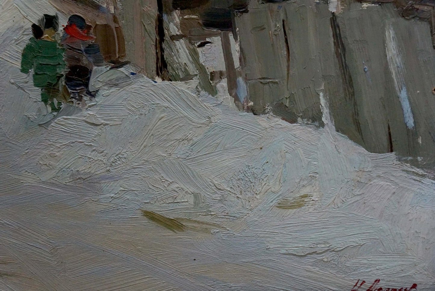 Oil painting by Andreev Nikolay Andreevich: snowy village street with figures