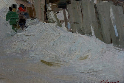 Oil painting by Andreev Nikolay Andreevich: snowy village street with figures
