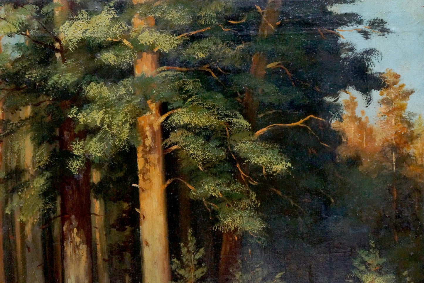Oil painting Dense forest with lush impressionistic greens and browns