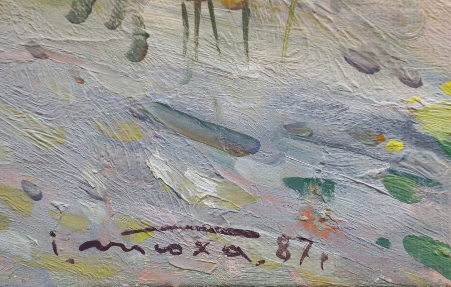 Oil painting Glade by Tyukha Ivan Andreevich, textured abstract grays and greens