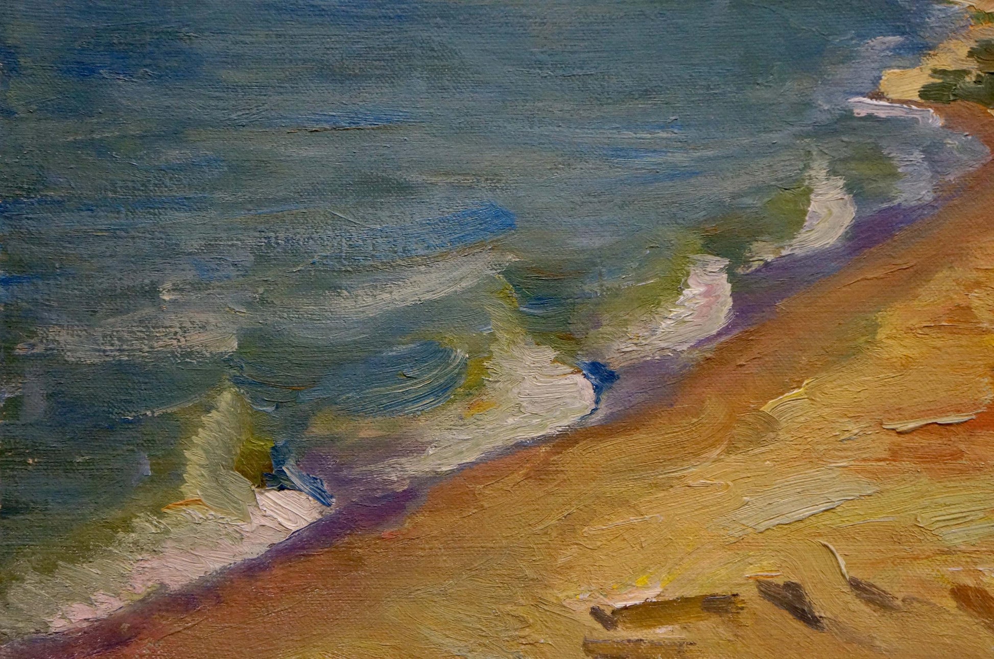 Oil painting by Kravtsov Nikolay Fedorovich: Shore and waves crashing on beach