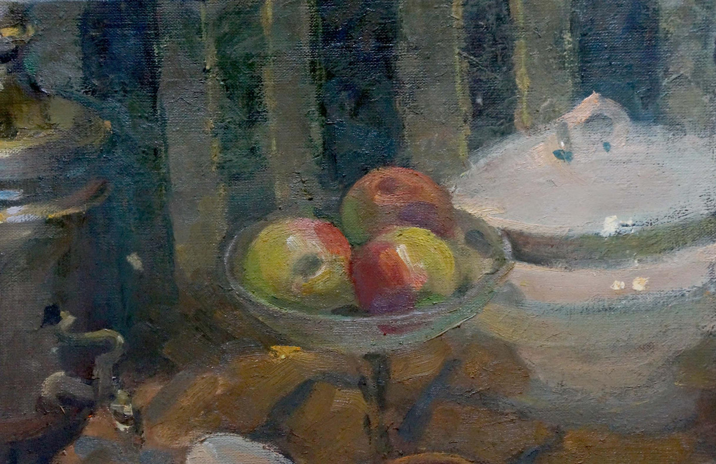 Oil painting Sweet table by Smirnov Valentin Sergeevich with apples in glass bowl
