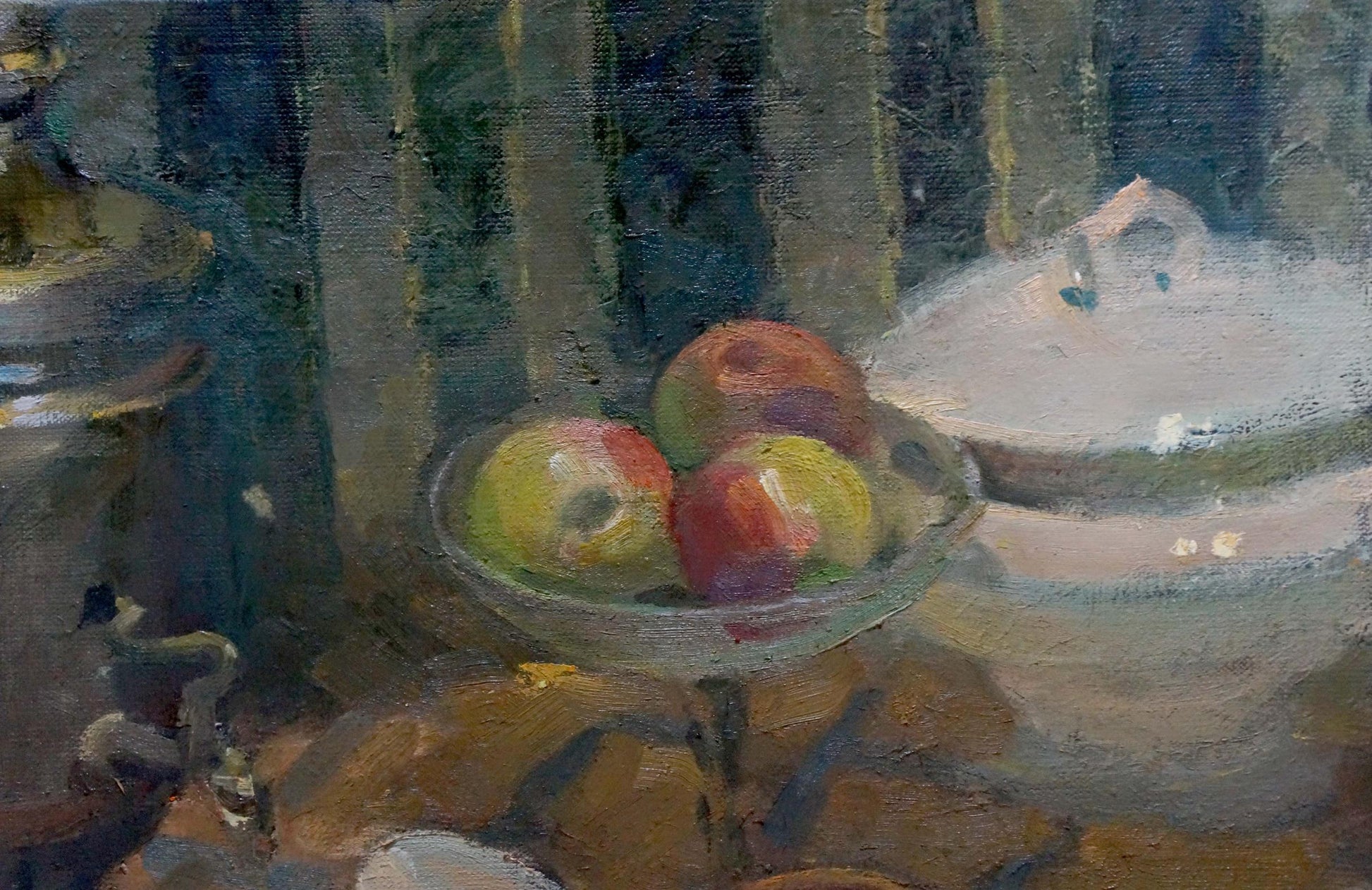 Oil painting Sweet table by Smirnov Valentin Sergeevich with apples in glass bowl
