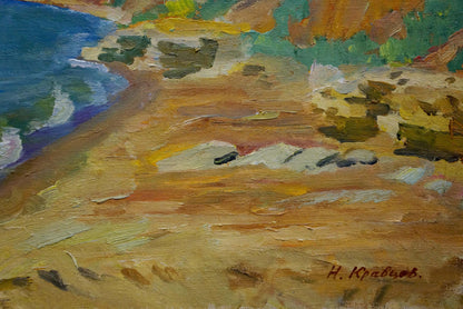 Oil painting by Kravtsov Nikolay Fedorovich: sunlit shore and waves