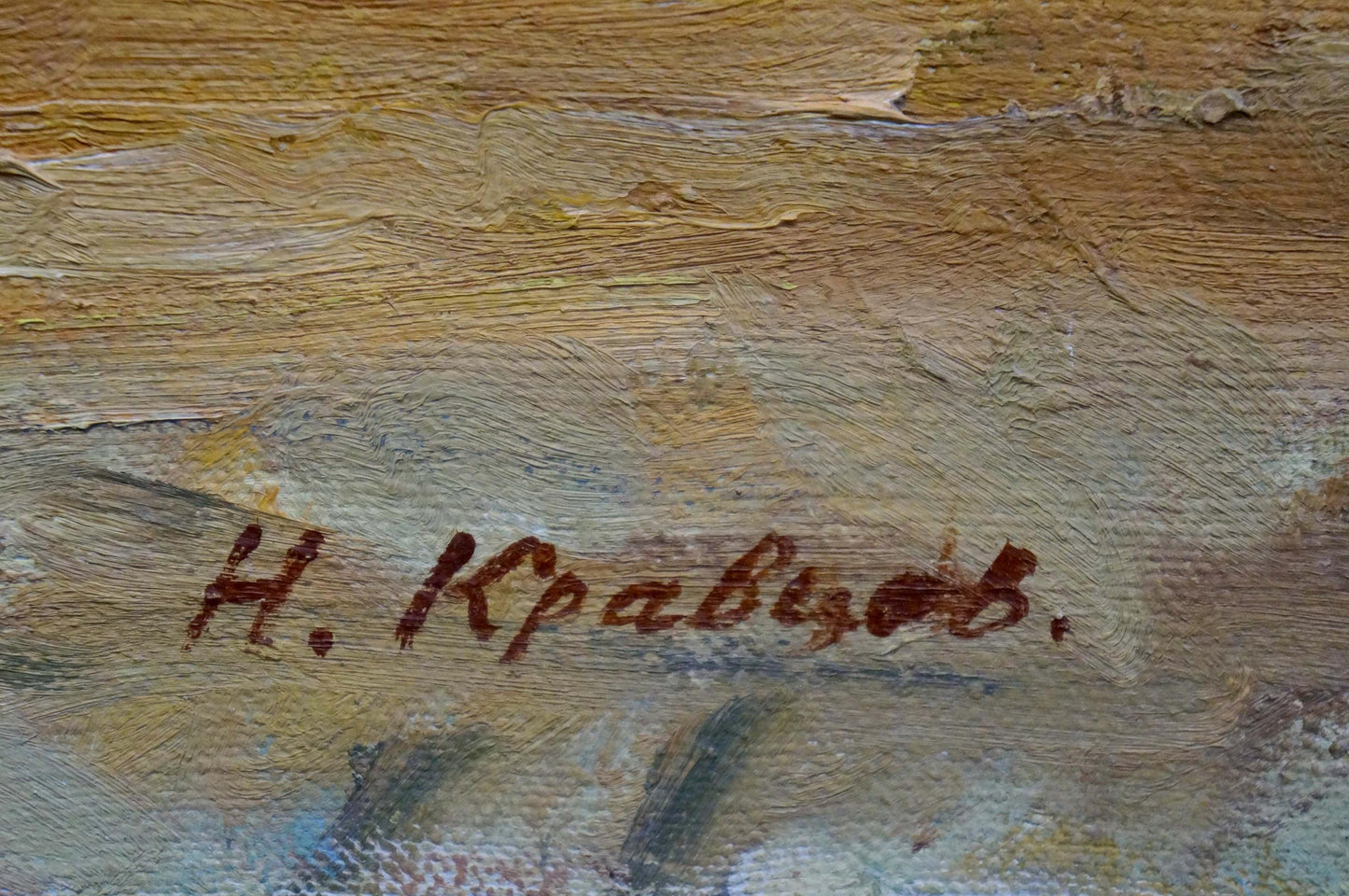 Red cursive signature н. on back of oil painting by Kravtsov Nikolay Fedorovich