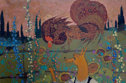 Stylized rooster in sunflowers by Malyshev Gennady Iosifovich