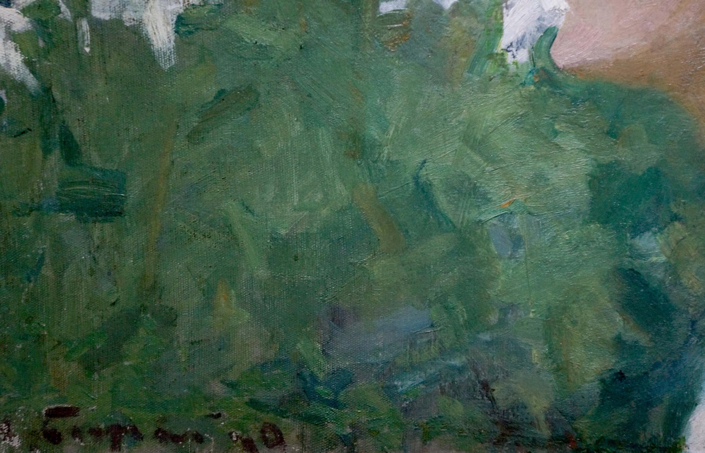 Oil painting In the garden by Bozhiy Svyatoslav Mikhailovich, vibrant green foliage