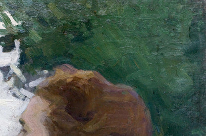 Oil painting In the Garden by Bozhiy Svyatoslav Mikhailovich, hand on lush foliage