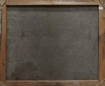 Back of Oil painting In the garden by Bozhiy Svyatoslav Mikhailovich in weathered wooden frame