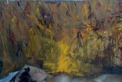 Oil painting Sleeping girl by Korsun Leonid Vasilievich, abstract yellow ochre strokes