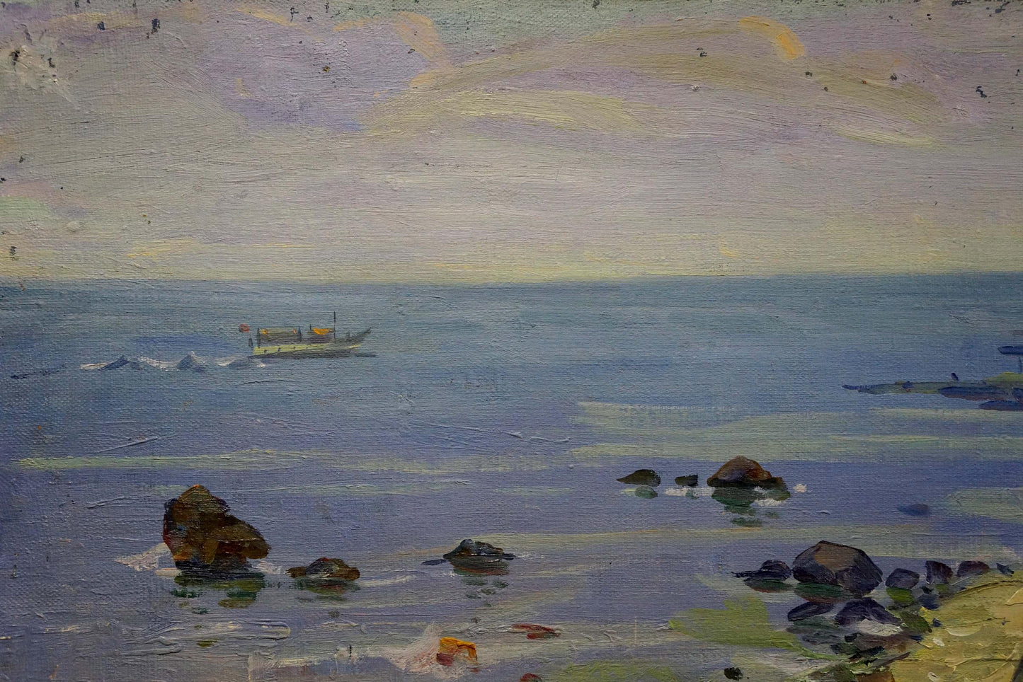 Oil painting by Tyukha Ivan Andreevich: small boat on calm blue sea