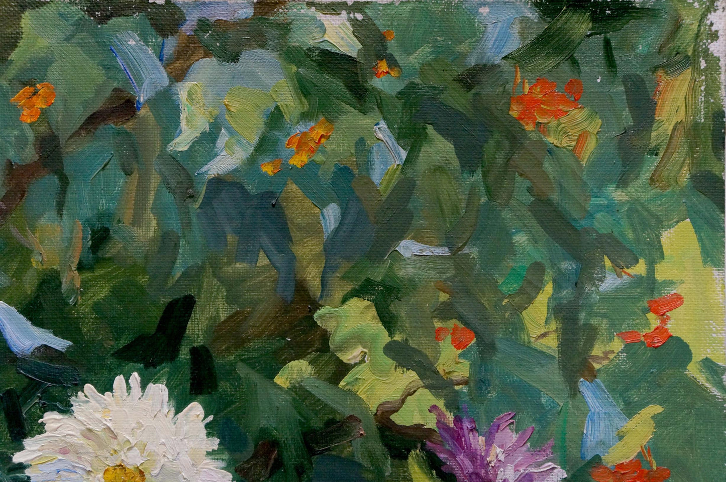 Vibrant impressionist oil painting of autumn asters by Zatsepina Zinaida Ilyinichna