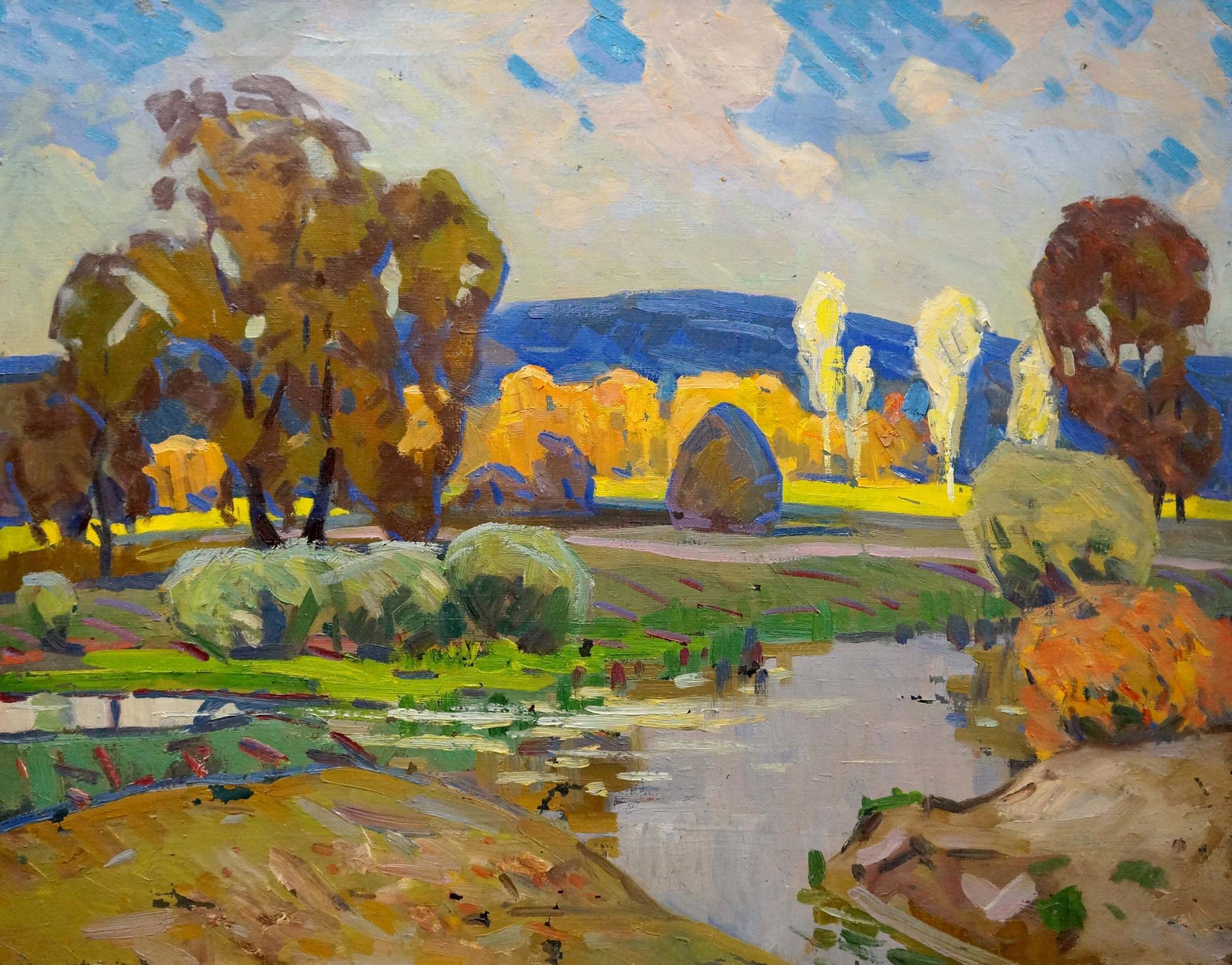 Oil painting Autumn landscape by Tyukha Ivan Andreevich, vibrant impressionist trees