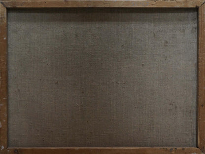 Back of Oil painting Swamp landscape in weathered wooden frame