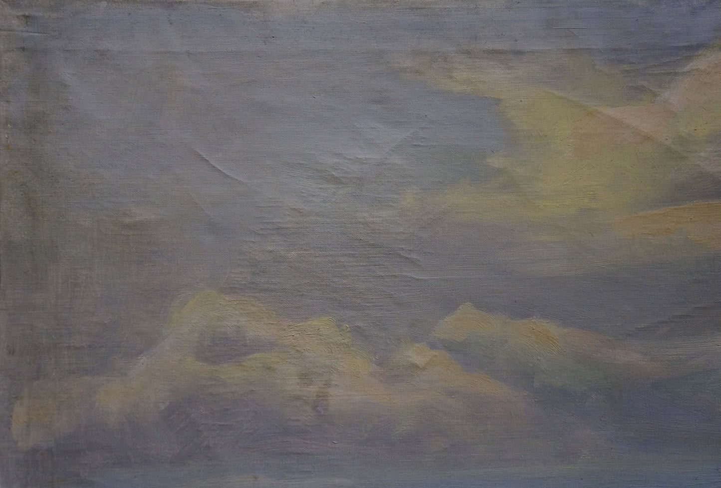 Oil painting Beautiful view of soft textured cloudy sky in muted grays and yellows