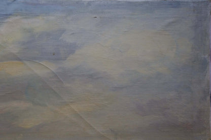 Oil painting Beautiful view of soft cloudy sky in muted blues grays