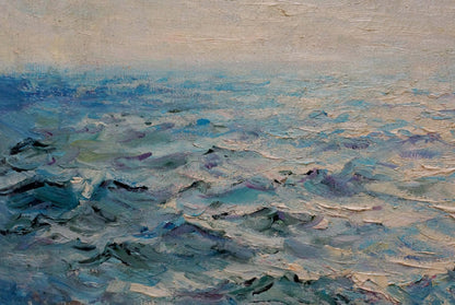 Textured impressionist oil painting of churning seascape waves by Sergey Basov