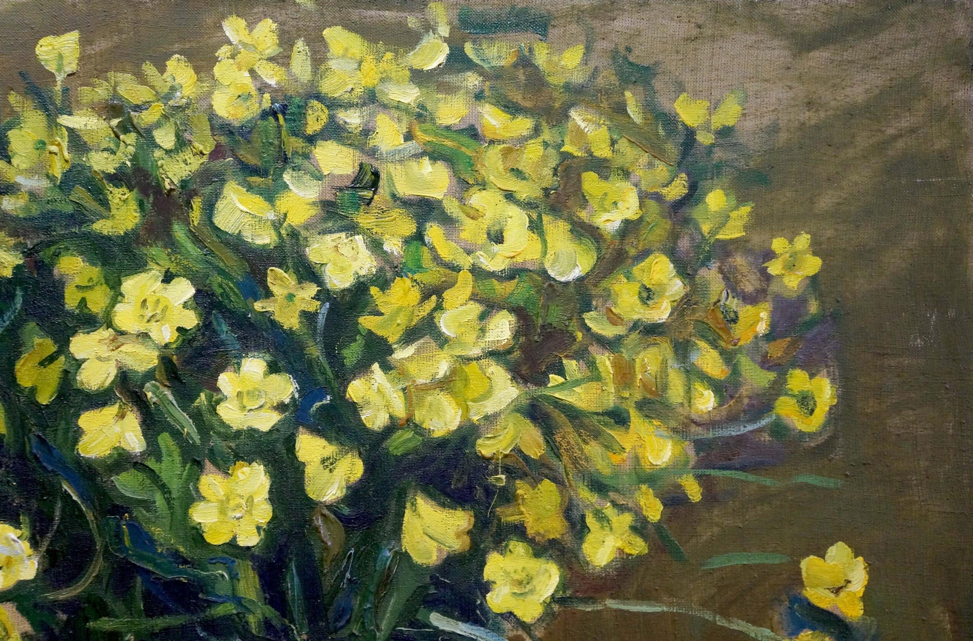 Impressionistic oil painting of vibrant yellow flowers by Filippov Z. I