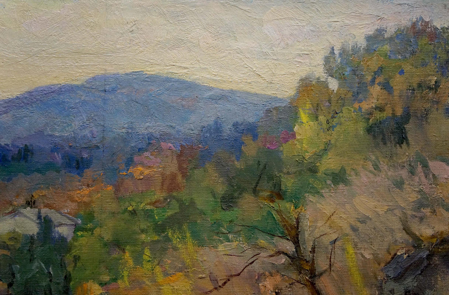 Textured oil painting of Odessa landscape by Matyushin N. with autumn mountains
