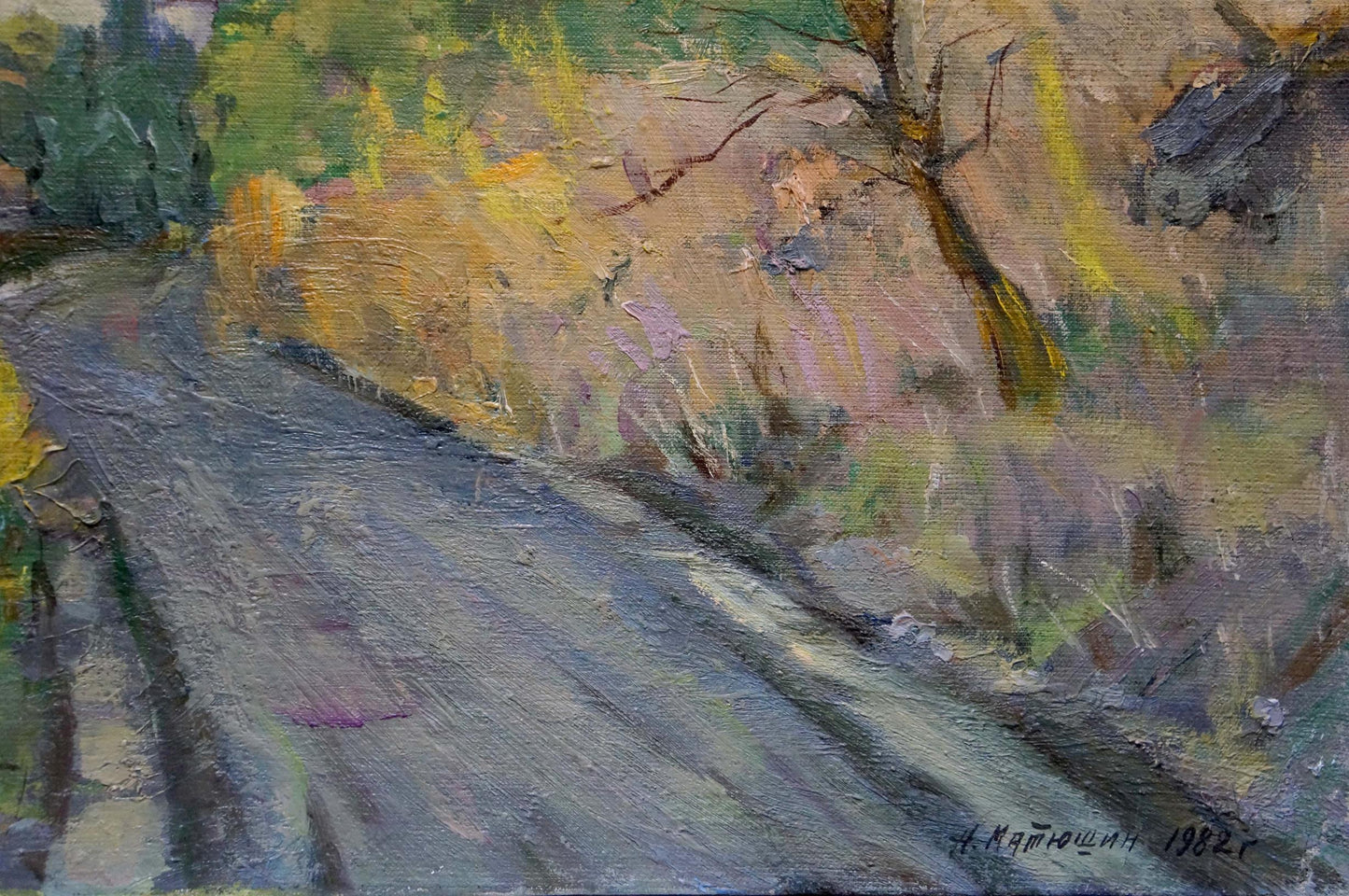Oil painting Odessa landscape by Matyushin N. autumn road foliage