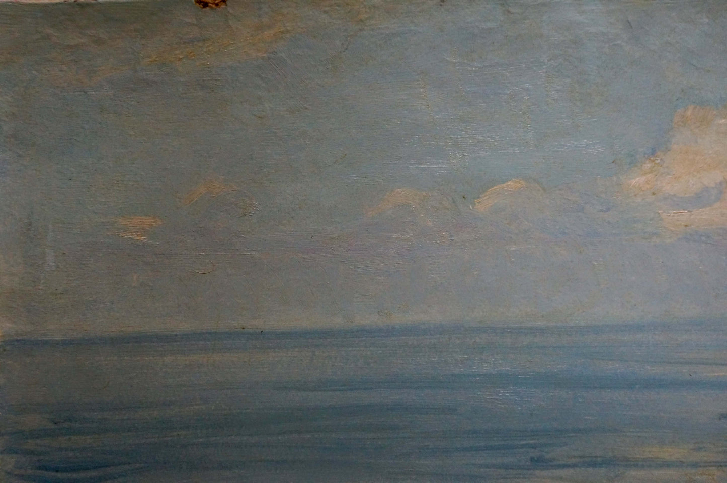 Impressionistic oil painting of serene summer seashore by unknown artist