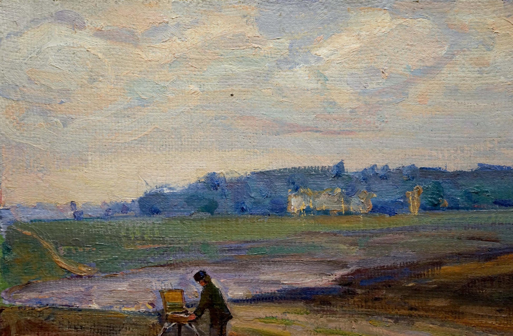 Oil painting landscape by Sednev Tyukha Ivan Andreevich with figure at easel