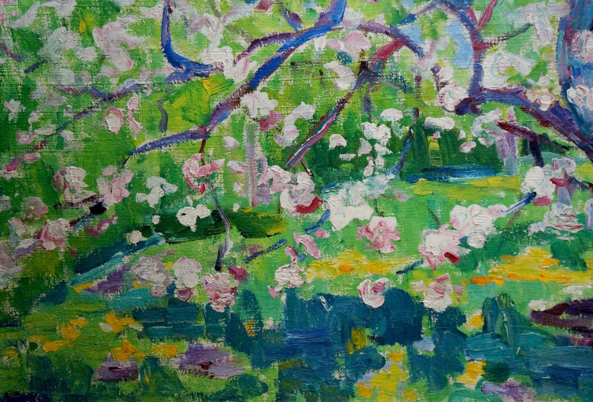 Vibrant impressionist oil painting of blooming apple tree by Mandrikova - Donchik Nadezhda Alekseevna
