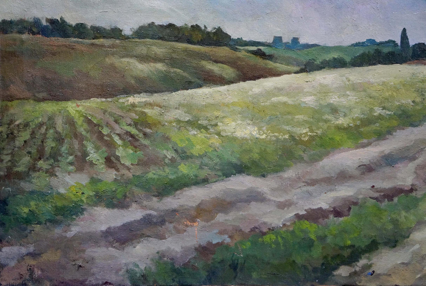 Textured oil painting of rolling green hills by Golubtsov Oleg Georgievich