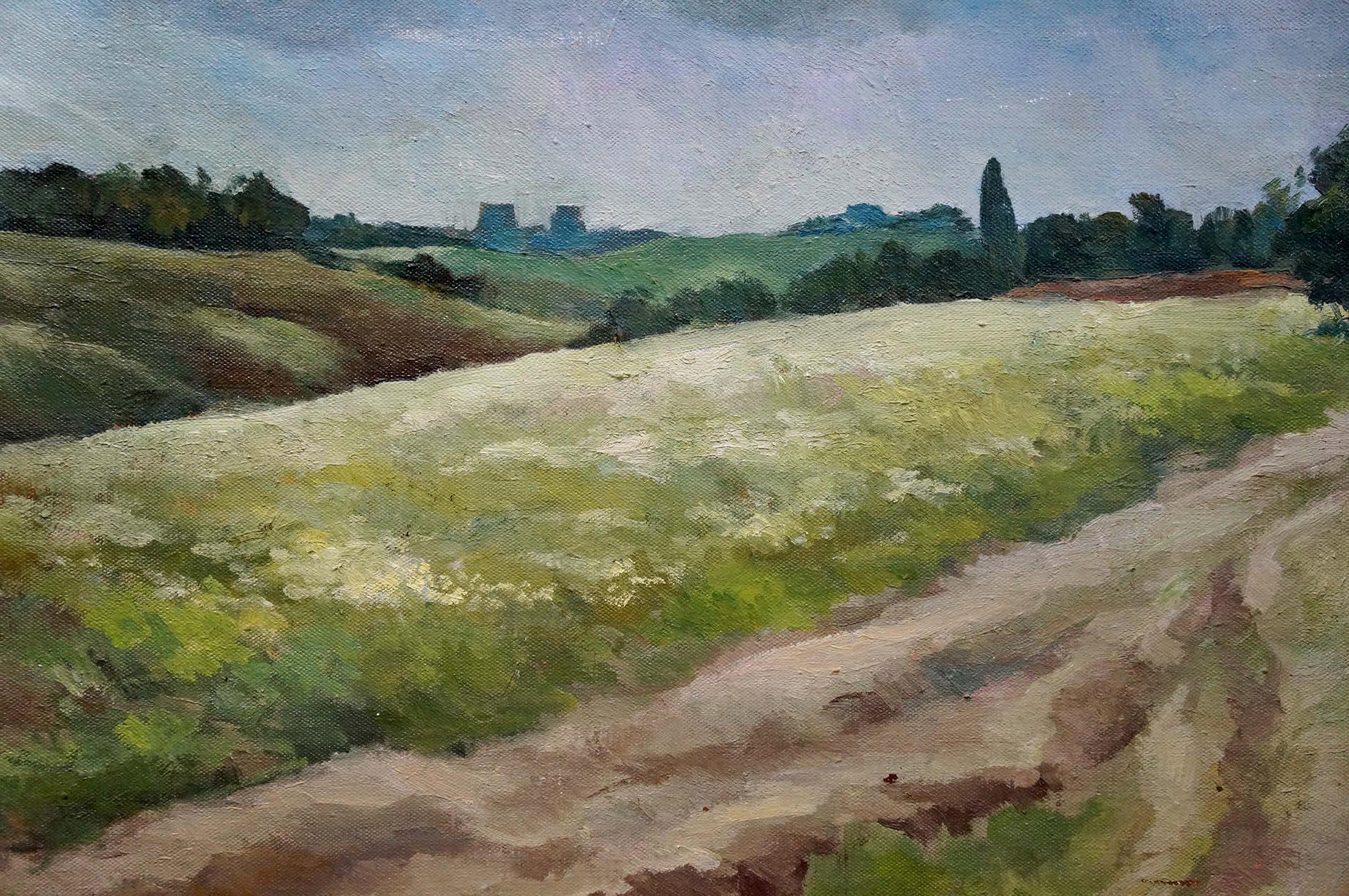 Oil painting Summer day by Golubtsov Oleg Georgievich: green field with flowers