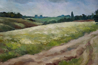 Oil painting Summer day by Golubtsov Oleg Georgievich: green field with flowers
