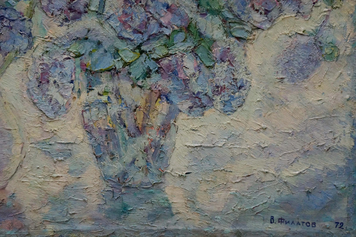 Oil painting Spring still life with purple green flowers by Filatov Vladimir Nikolaevich