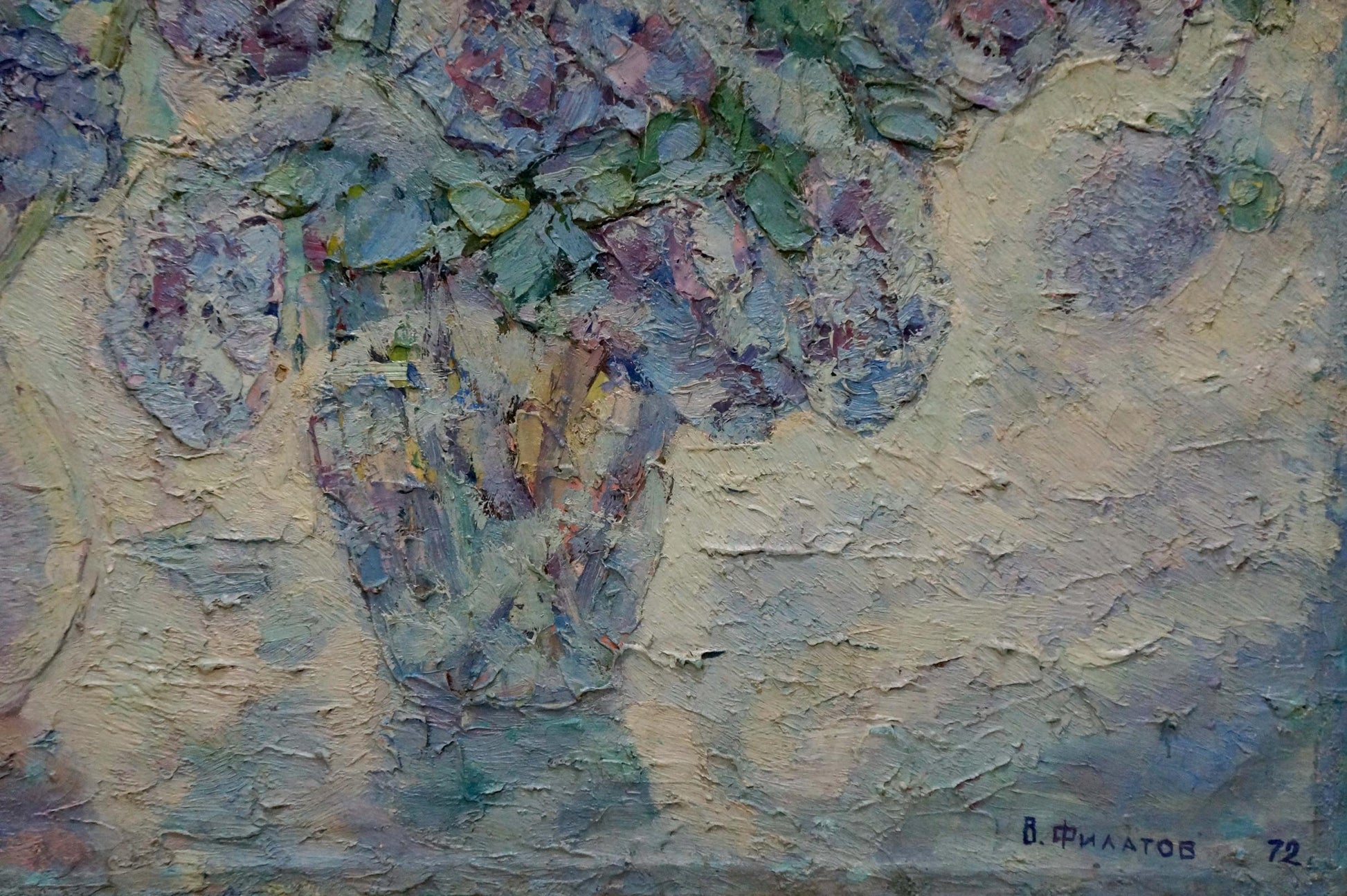 Oil painting Spring still life with purple green flowers by Filatov Vladimir Nikolaevich