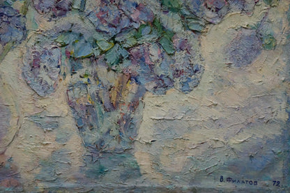 Oil painting Spring still life with purple green flowers by Filatov Vladimir Nikolaevich