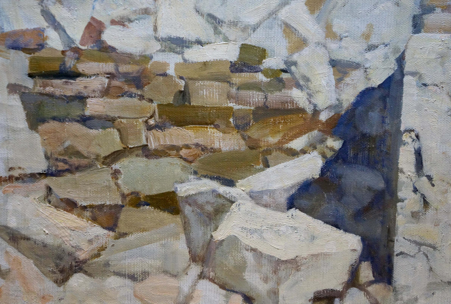 Textured oil painting of weathered stone house wall in mountains by Vasyukov Petr Petrovich
